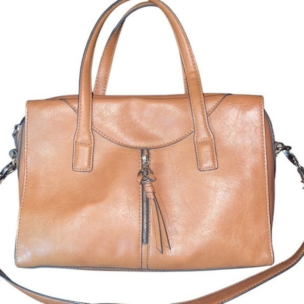 Cognac Satchel Handbag Womens Medium Faux Leather Cognac Brown Tassel Zip Bag